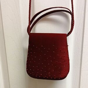 MARIELL, Vintage Elegant Maroon Beaded Crossbody Or Carry Evening Bag.